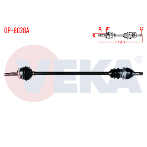 KOMPLE AKS SAG ON OPEL VECTRA B 1.6i ABSLI 29 DIS UZUNLUK 955mm 1995-2003 90512385